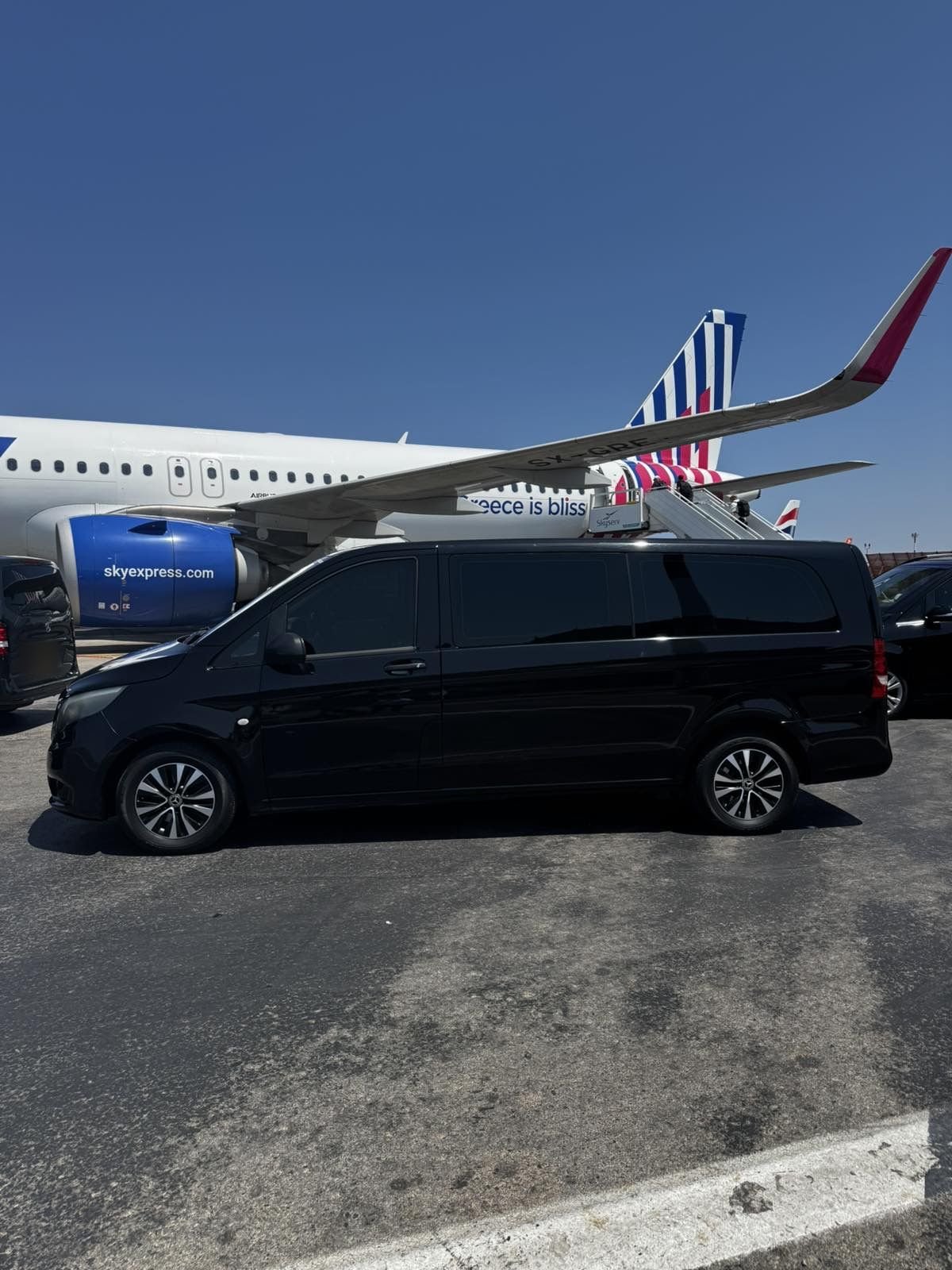 Black Mercedes Vito on the apron at Heraklion Airport