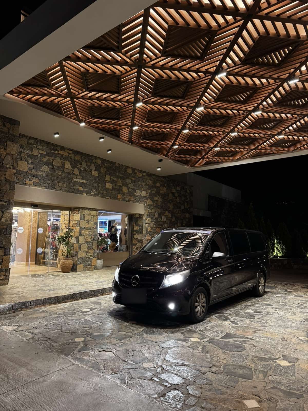 SVT Transfer van waiting at hotel entrance, Crete